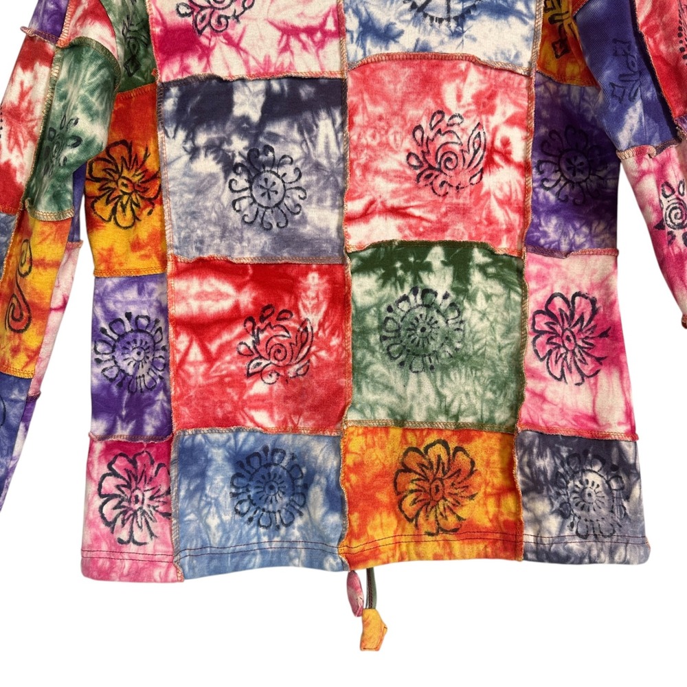 Kathmandu Imports Hoodie Patchwork Tie Dye Woodblock Print Multicolor M Boho - Picture 9 of 11